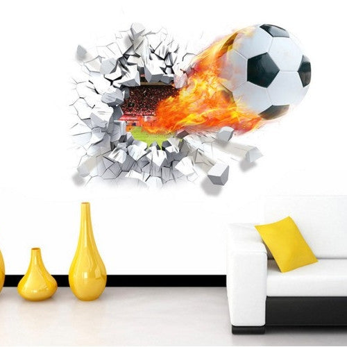 Football Soccer Ball Through The Wall Sticker